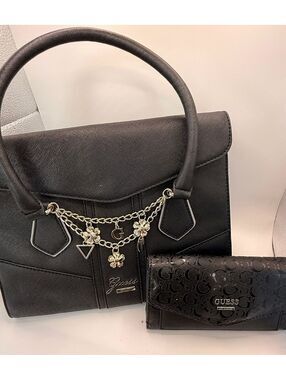 GUESS Black Leather Purse & Wallet Set